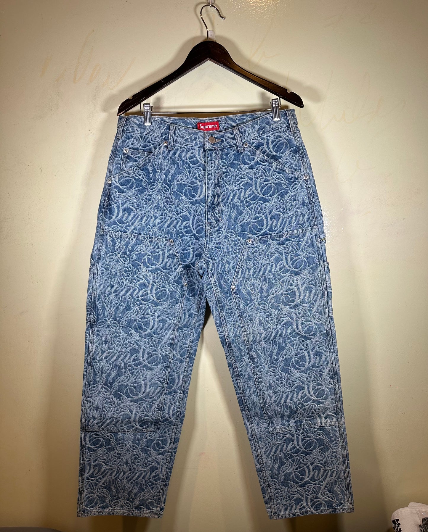 Supreme Script Jacquard Double Knee Denim Painter Pant (34)