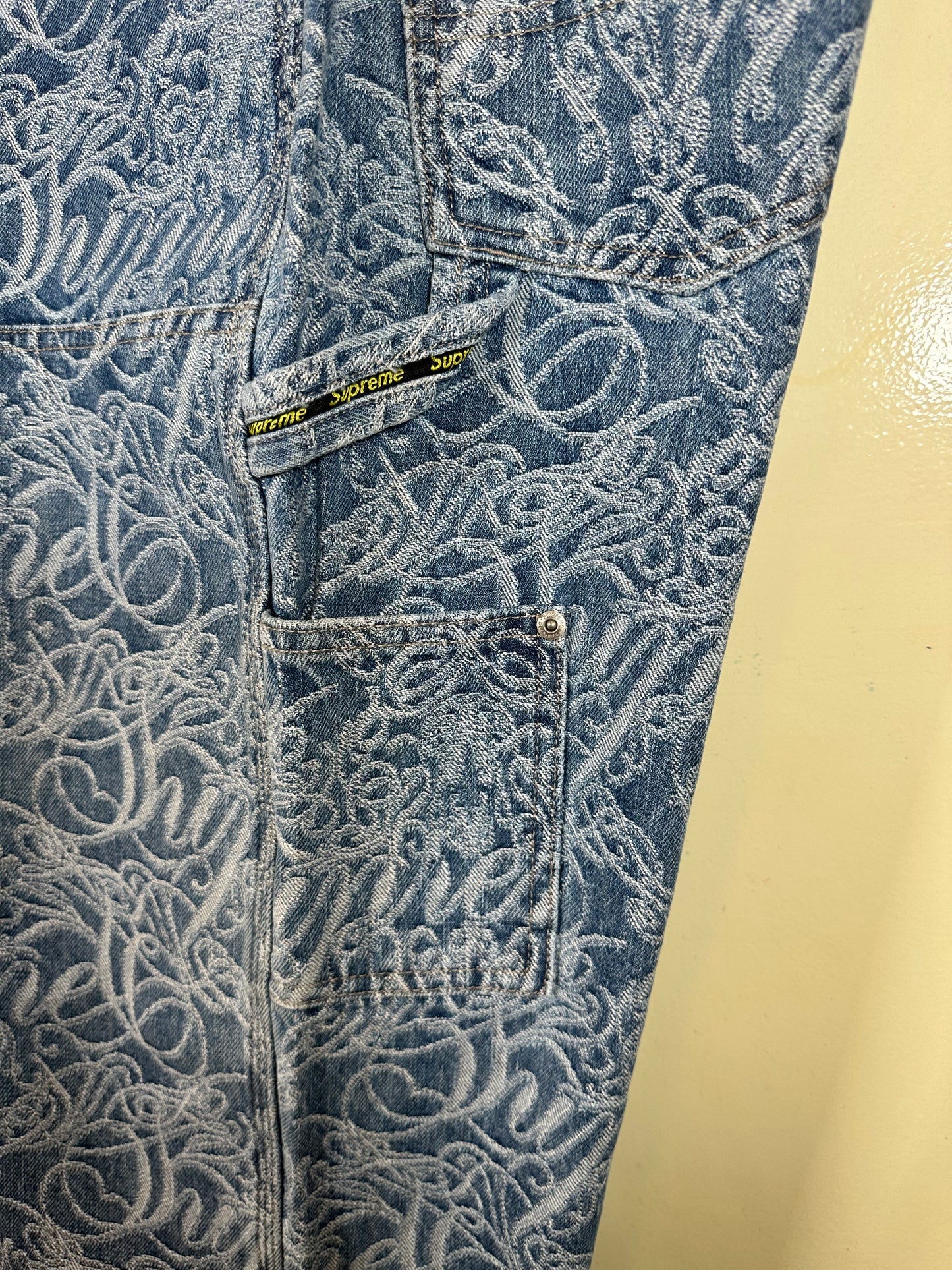 Supreme Script Jacquard Double Knee Denim Painter Pant (34)